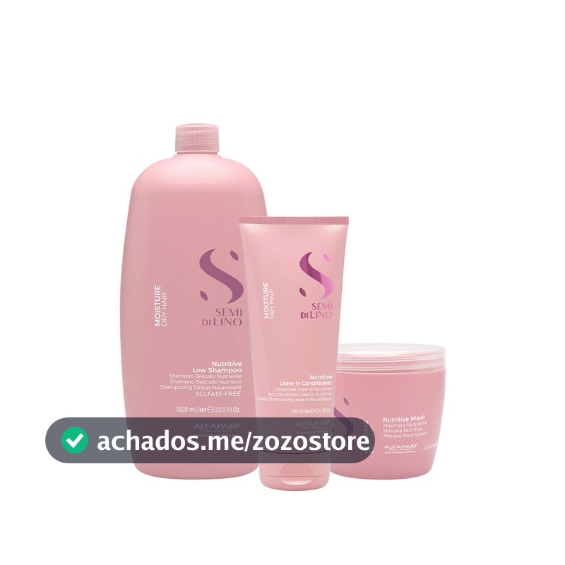 Kit Alfaparf Semi di Lino Moisture Nutritive - Shampoo Litro Mask 500 e Leave-in (3 produtos)