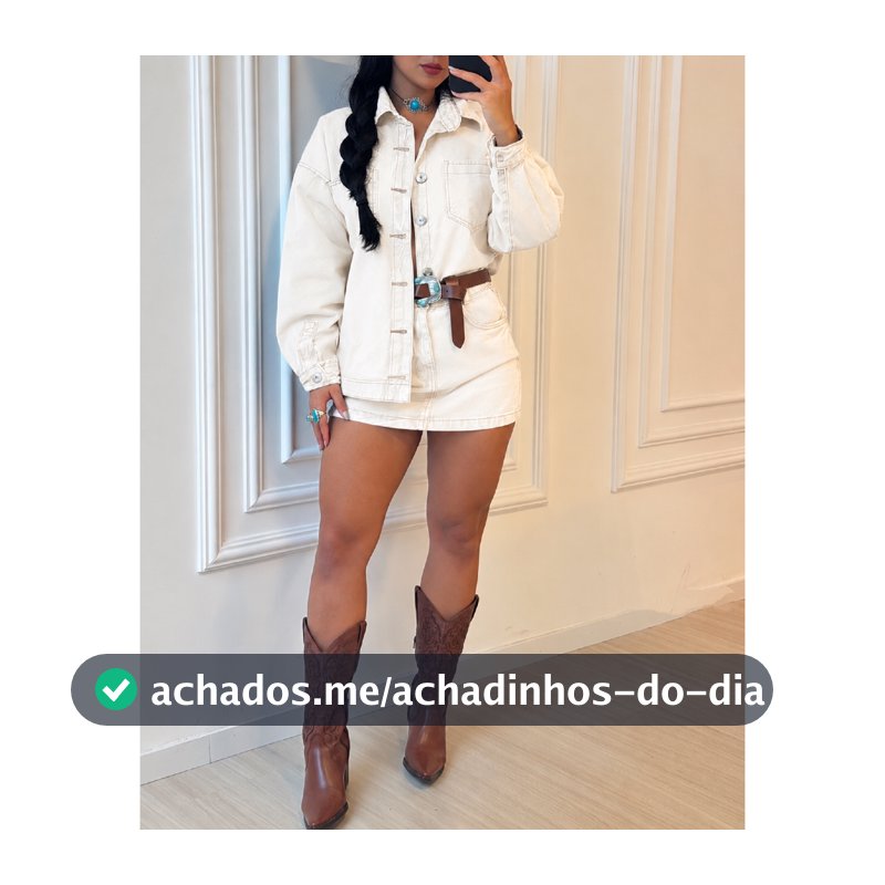Conjunto Jeans Feminino Luxo Short Saia e Jaqueta Manga Longa Roupa Festa Junina São João