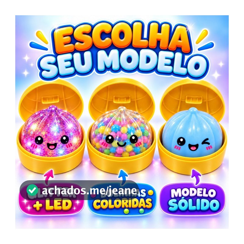 Squishy Bolinho Dumpling Raro Brilhante Glitter Led 9cm Anti Estresse Pãozinho Baozi