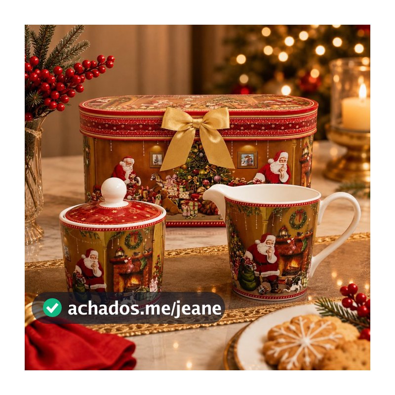 Kit Açucareiro e Leiteira Porcelana Natal C/ Caixa Presente 26128 - Vencedor
