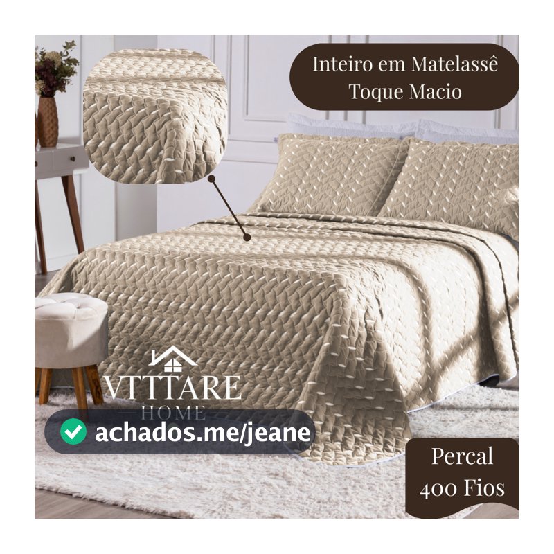 Kit Cobre Leito Colcha Coleção Hector Bordado Matelassê Percal 400 Fios 03 Peças Solteiro, Casal, Queen e King
