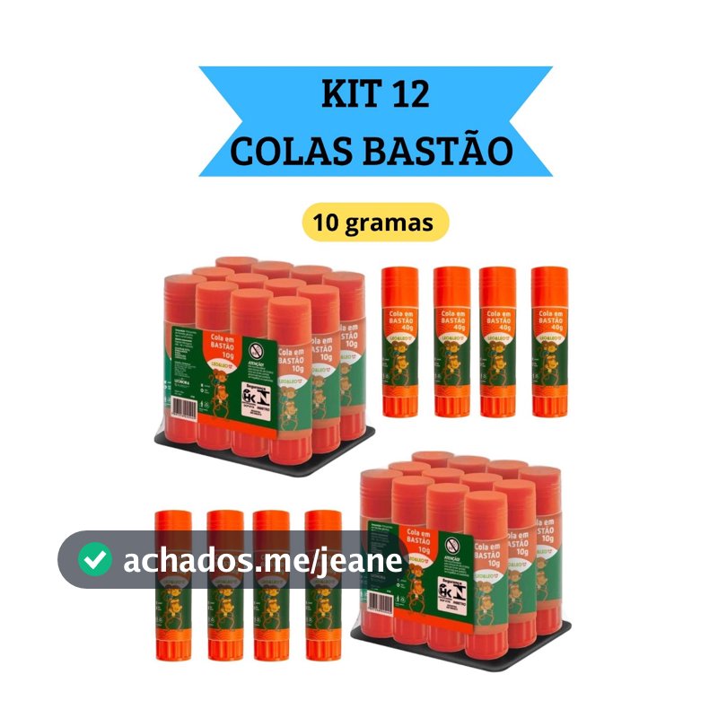 Kit 12 Colas em Bastão Escolar 10g  Escritório Artesanato Leo&Leo