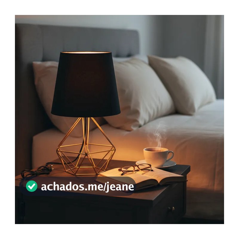 Abajur Luminária de Mesa Base Diamante Aramado C/ Cúpula Tecido Sala Escritório Quarto Cabeceira