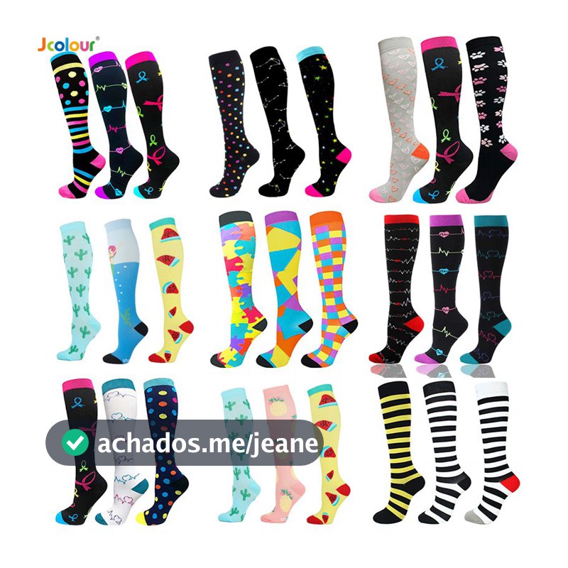 Jcolour Kit 3 Meias De Compressão Mulheres Homens Esportiva Correndo Maratona Ciclismo Edema Varizes