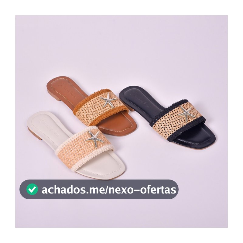 Sandalia Rasteira Feminina Palha com Estrela do Mar Confortavel Estilo Praia Verão