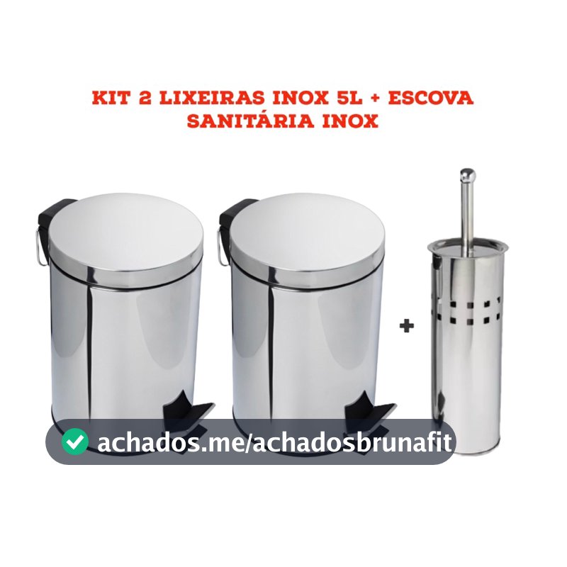 Lixeira Inoxidável + Escova sanitária Lixeira de banheiro e cozinha Lixeira aço inox Lixeira Cromada