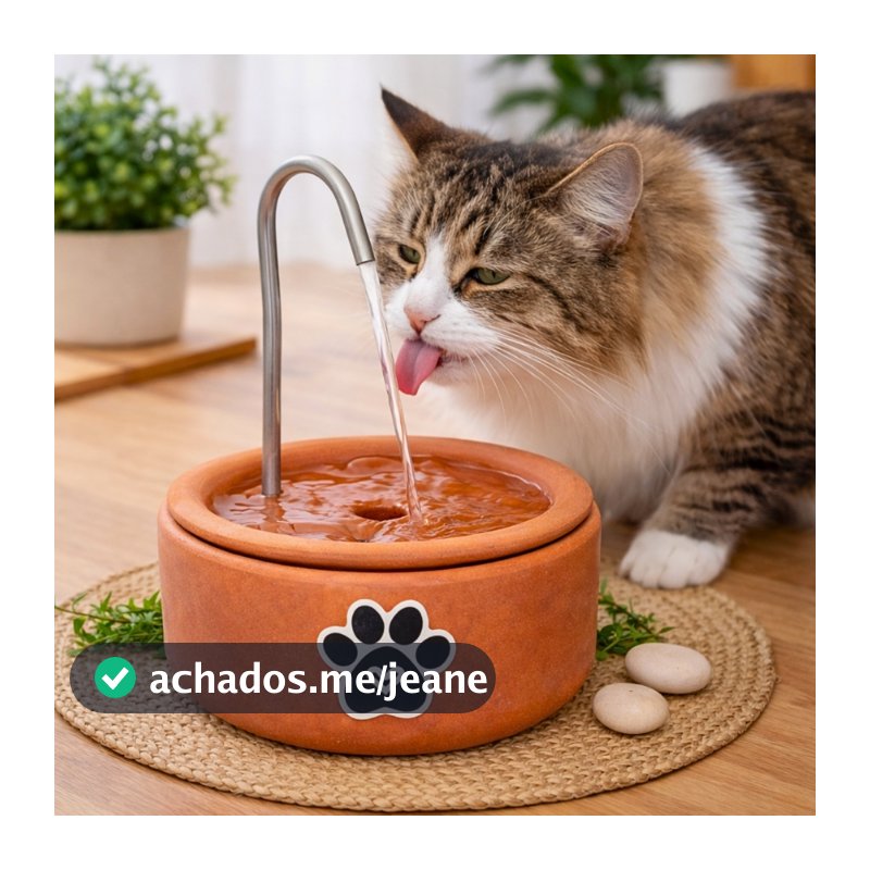 Bebedouro Fonte de Água Fresca para Gatos em Cerâmica de Barro Terracota Natural Rústica e Decorativa