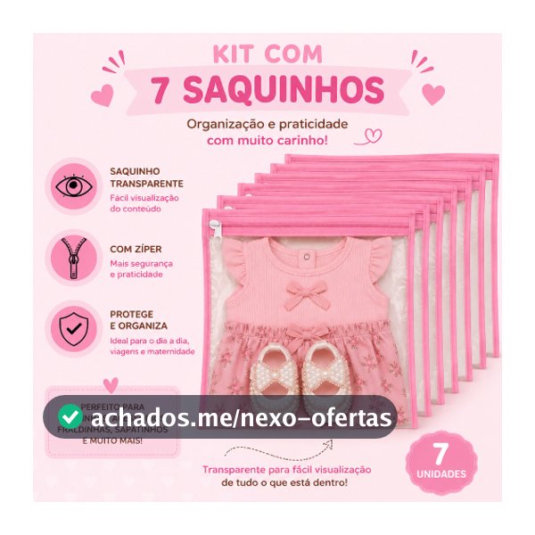 Kit 7 Saquinhos Maternidade Organizador Mala Bebê  Mala/Viagem/Roupa Molhada e Seca