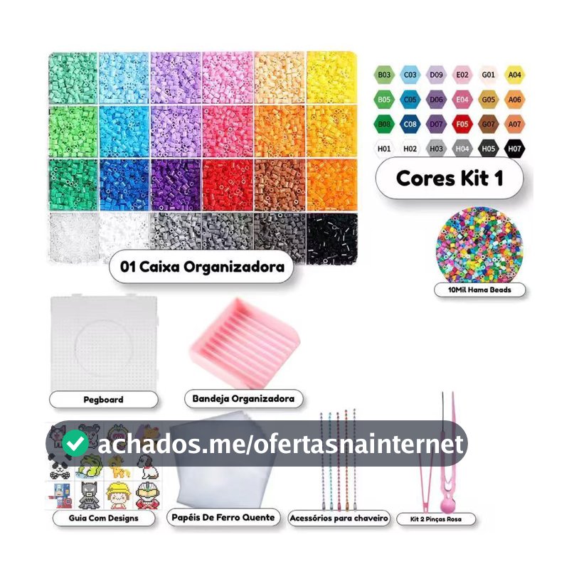 Kit Hama Beads 10.000 Peças 2,6mm 24 Cores Pinças + Ferramentas Pegboard Chaveiro Brinquedos