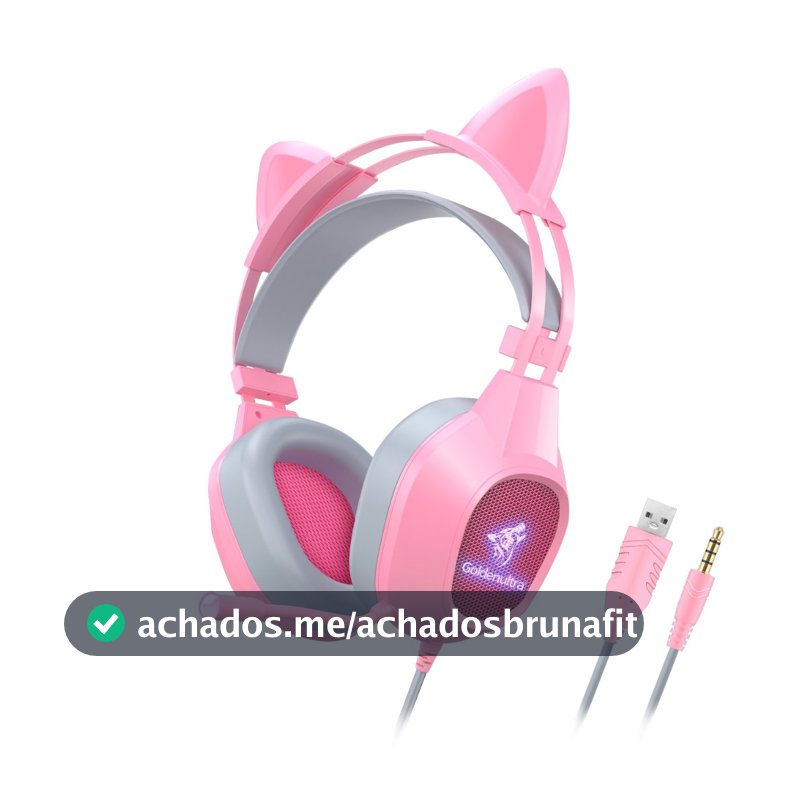 Fone Headset Gamer Gatinho com Fio e LED RGB Fone de ouvido- Orelhas Removíveis