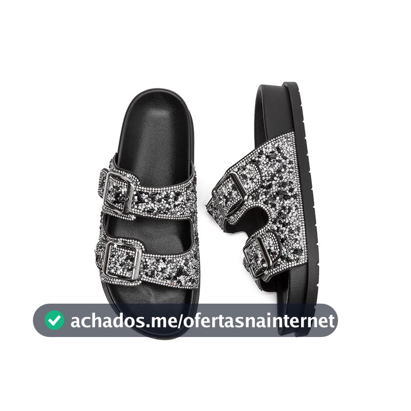 Sandália Birken Papete feminina Fivela ajustável de strass de luxo design MEIJILE