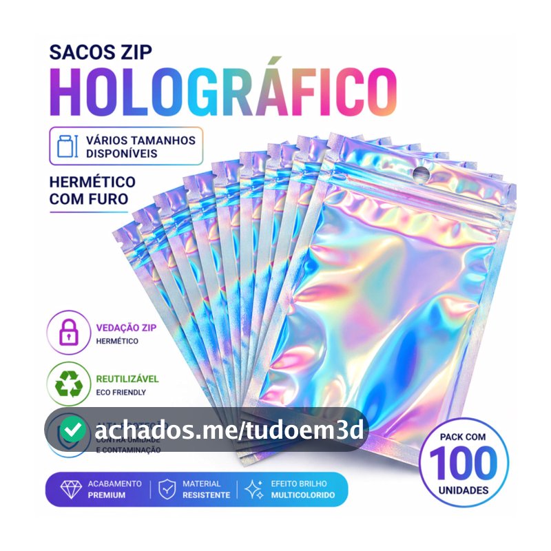Sacos Zip Holográfico Hermético Frente Transparente c/ Furo com 100/50/10 unidades