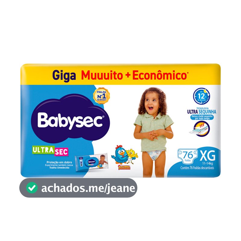 Fralda Babysec Ultrasec Giga Tamanho XG 76 Unidades Descartáveis