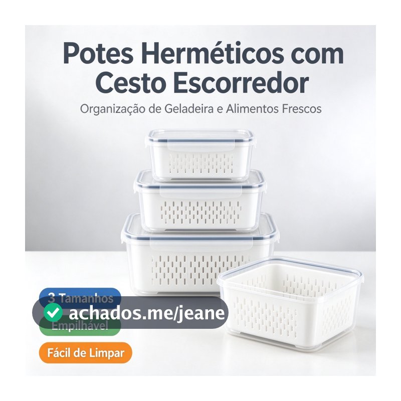 Kit 3 Organizadores Geladeira 850ML/1750ML/3300ML  Alimentos Vegetais