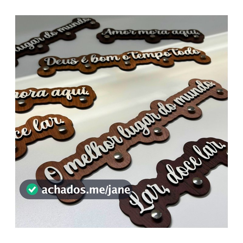 Porta Chaves Parede Mdf Amadeirado para Casa Apartamento Frases Decorativo Sem furo