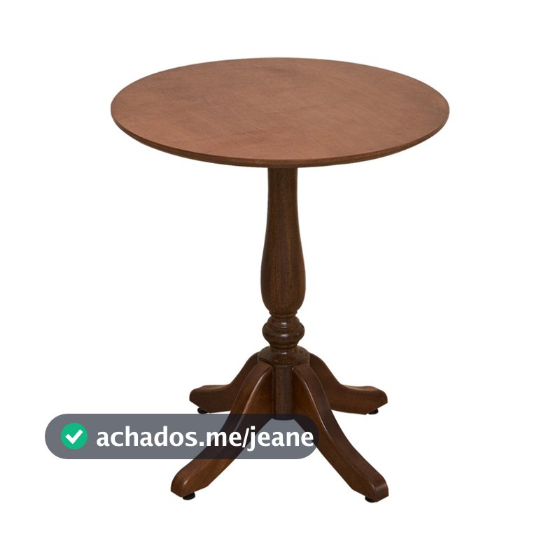 Mesa De Madeira Rústica Lateral Redonda Pé Torneado Castanha