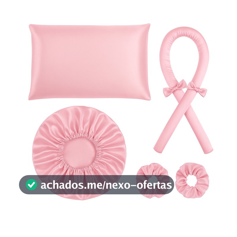 kit cetim anti frizz touca cetim + modelador sem calor curling rod + fronha