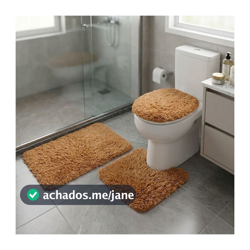 Kit Tapetes para Banheiro Conforto e Estilo Felpudo Macio 3 Peças Base Antiderrapante Lavabo Jogo