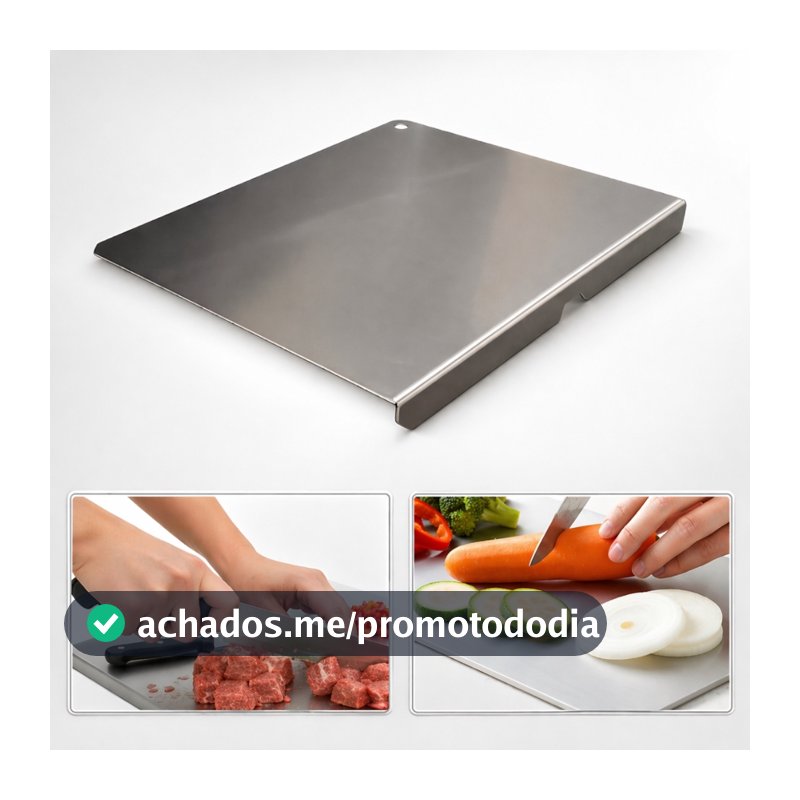 Tábua Inox 304 58x38 com Dobra para Bancada Profissional Corte Carne Churrasco Cozinha Gourmet