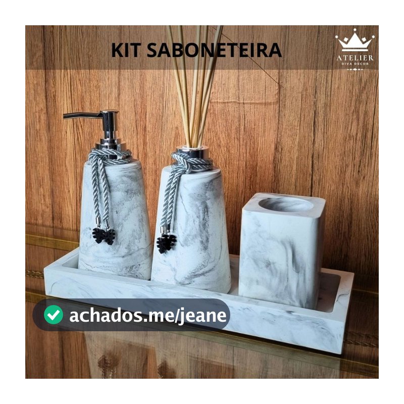 Saboneteira Pia Banheiro Lavabo Kit 4 peças Sabonete Líquido Difusor Aromatizador Ambiente Porta Escova Dente Bandeja