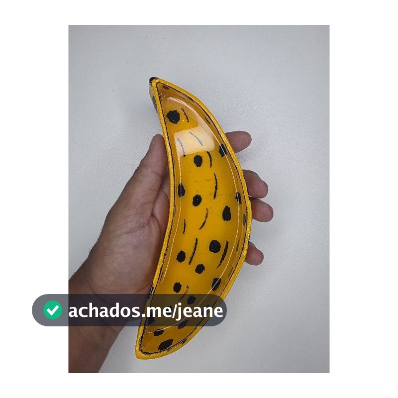 Porta-Joias & Decorativo Banana Artesanal - Cerâmica com Fundo em Resina Espelhada (15cm)