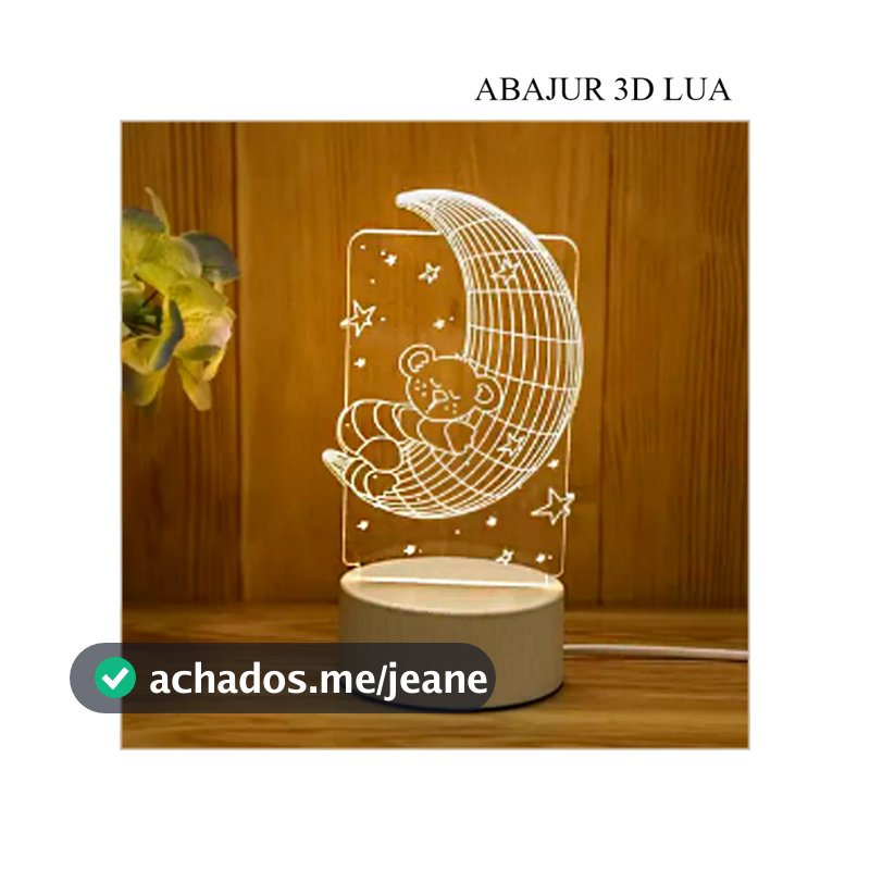 Iluminaria Abajur 3d Led Lua 3 Cores