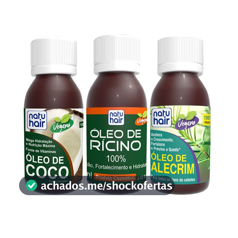 Kit Terapia Capilar Óleo de Coco + Rícino + Alecrim Natuhair 60ml