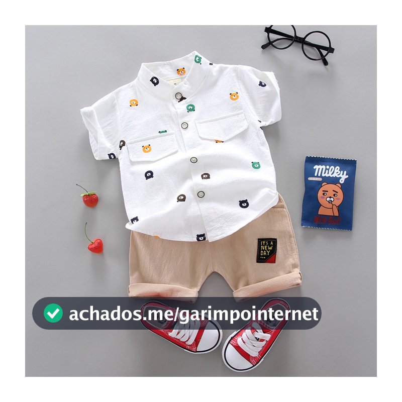 Fato de manga curta para crianças, Summer Boy Top + Shorts Fato de 2 peças, Roupa infantil