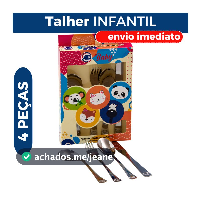 Jogo de Talheres Inox Infantil baby aço 4 Peças Alimentação Bebê