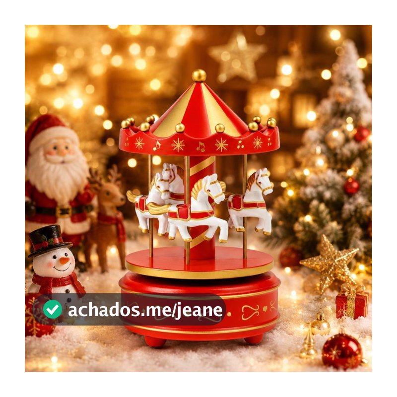 Carrossel Musical 16x9cm à Corda com Cavalinhos Caixinha de Música para Decorar o Natal e Presentear