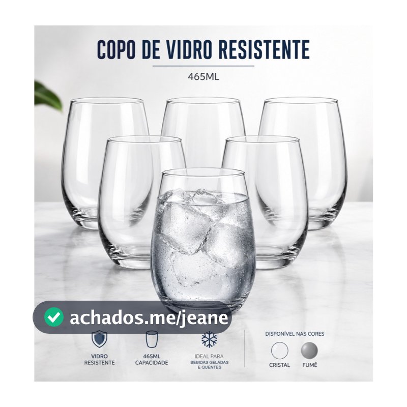 Conjunto de Copos de Vidro 480ml 6 ou 12 Peças Design Moderno Sofisticado Aruba