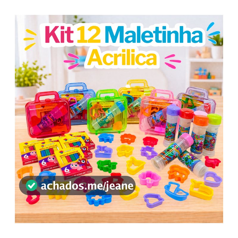 Kit 12 Massinha Modelar + 12 Bolha Sabão + 24 Cortador Massinha + 12 Maletinha Acrílico Lembrancinha