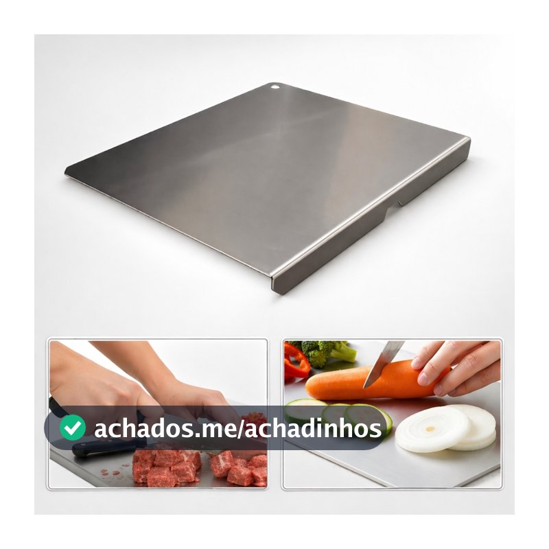 Tábua Inox 304 58x38 com Dobra para Bancada Profissional Corte Carne Churrasco Cozinha Gourmet