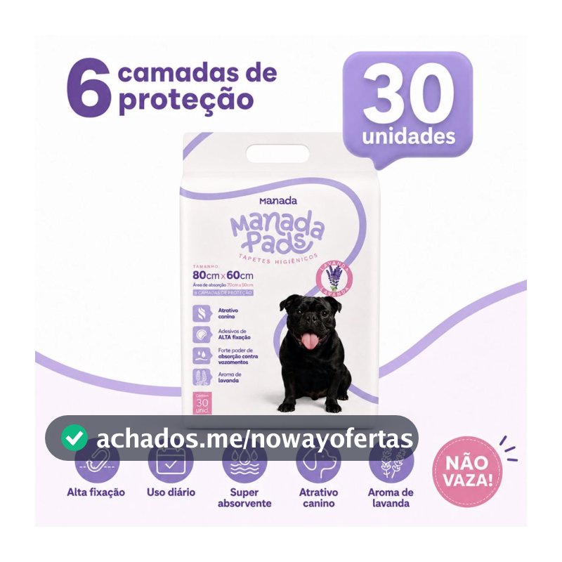 Tapete Higiênico Para Cães Manada Pads Lavanda 80x60cm 30 Unidades