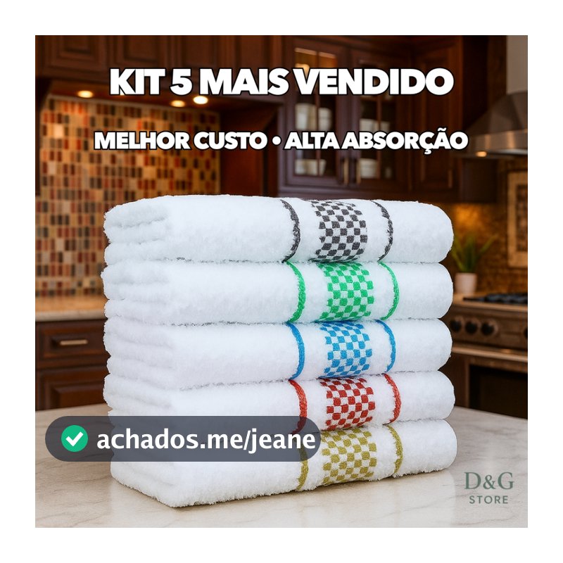 Kit 5 Panos de Prato Copa Xadrez 45x70 Jacquard Atoalhado Toalha De Cozinha