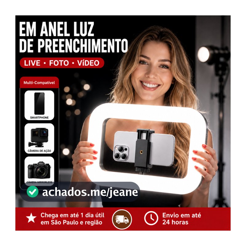 Iluminação Profissional Ring Light LED Portátil 20W para Fotos e Vídeos