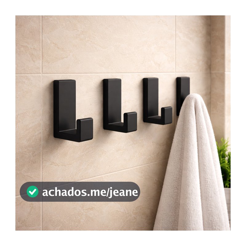 Cabide Gancho Adesivo de Parede com Fita Dupla Face 3M para Toalhas Banheiro Cor Preto Branco Porta