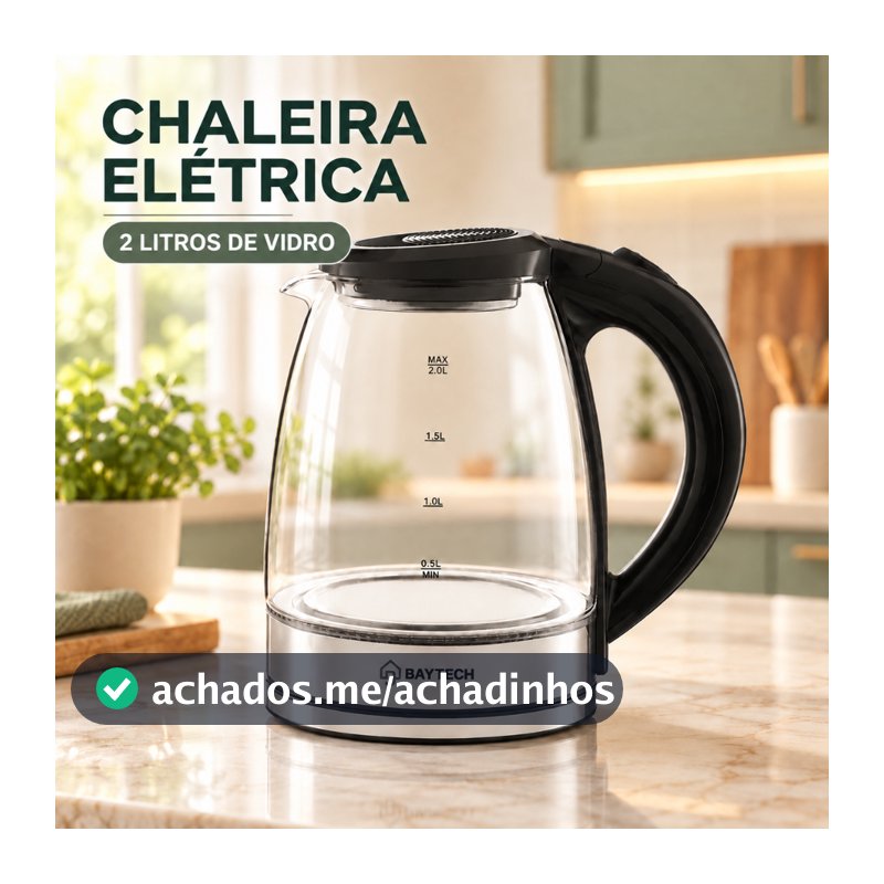 Chaleira Elétrica Vidro 2L 127/220V 1000W/1400W Base 360° Aquecimento Rápido Café Desligamento Automático ENVIO IMEDIATO