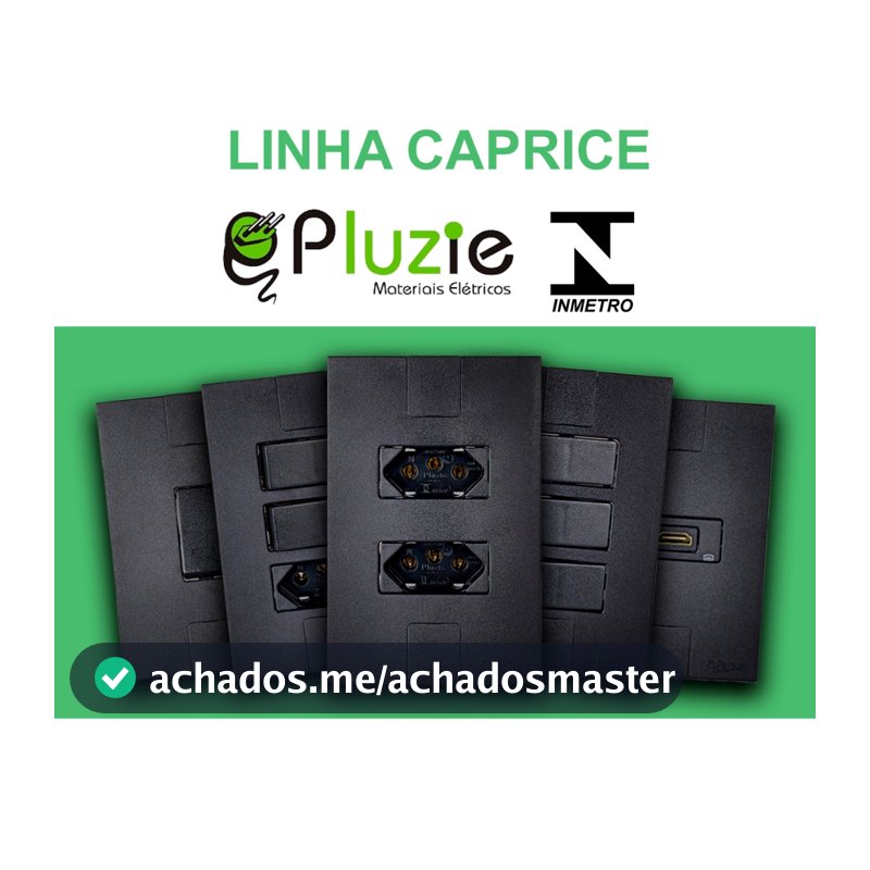 Interruptor e Tomada Pluzie linha Caprice preta fosca modular 4x2