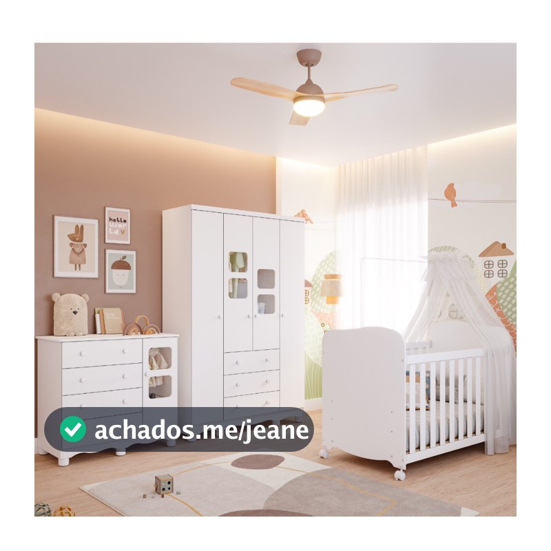 Quarto de Bebê Completo Guarda Roupa 4 Portas Berço Americano Cômoda Uli 4 Gavetas Faura