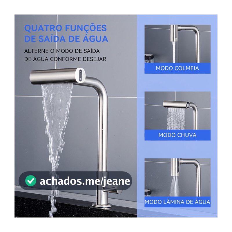 Torneira De Cozinha Água 4 modos Rotação de 360° Apenas água fria Aço inox 304 cor prata Escovado
