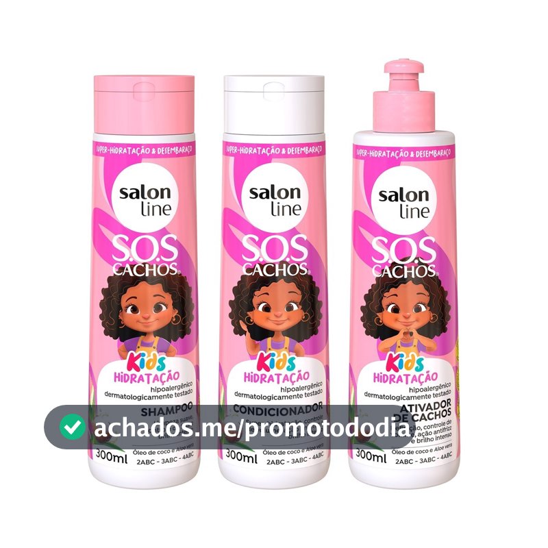 Kit Shampoo + Condicionador + Ativador de Cachos SOS Cachos Kids Hidratação Salon Line