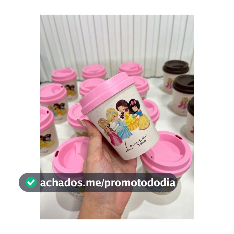 Copos Mini Bucks 250ml para lembrancinha de aniversário - Princesas Aquarela - Fazemos todos os temas