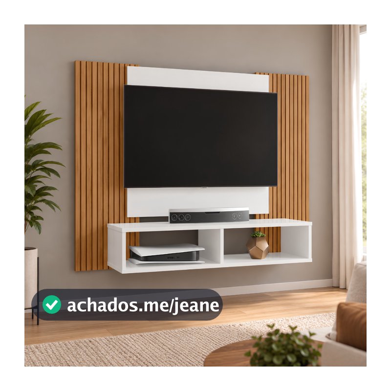 PROMOÇÃO Painel Rack para TV até 48 Polegadas com Nichos Suspenso Ripado para Sala Moderna
