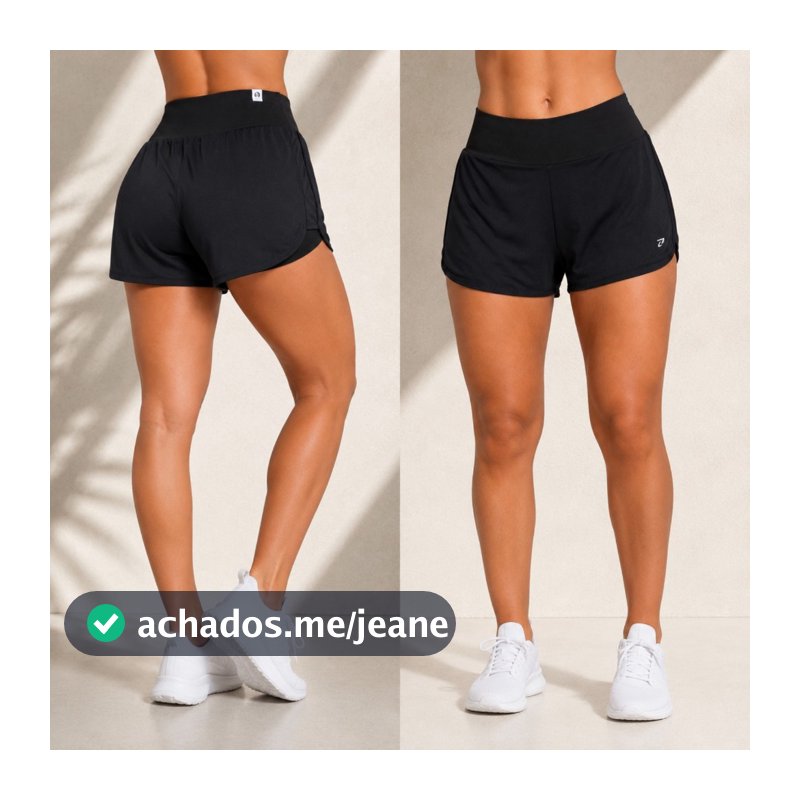 Shorts Fitness Feminino Academia Dupla Camada UV Zero Transparência Secagem Rápida Preto Beach Tennis Corrida Praia