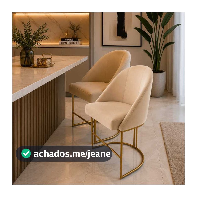 Kit 2 Cadeiras Lua Veludo Base Dourada Sala Jantar Penteadeira Recepção Luxo Salão de Beleza
