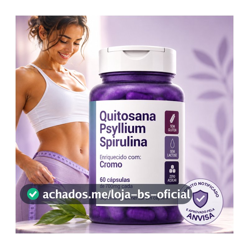 Psyllium + Cromo + Quitosana + Spirulina - Enriquecido com Cromo 60 cápsulas Termogênico Natural APROVADO ANVISA
