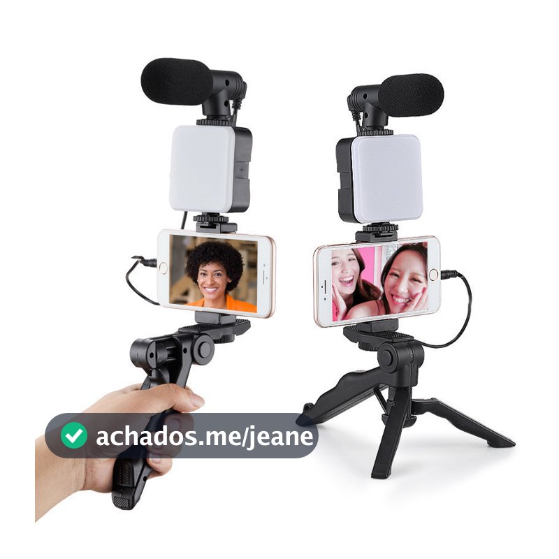 Tripé Estabilizador de Mão kit 5 em 1 gimbal Microfone Celular Gravação De Vídeo