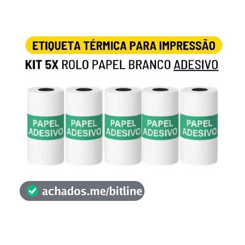 Kit 5 Bobina Etiqueta Térmica Adesiva 57x30mm Branco Rolo Para Mini impressora Portátil