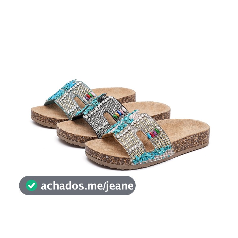 papete sandália Sandálias femininas MEIJILE turquesa com strass sandálias rasteiras femininas